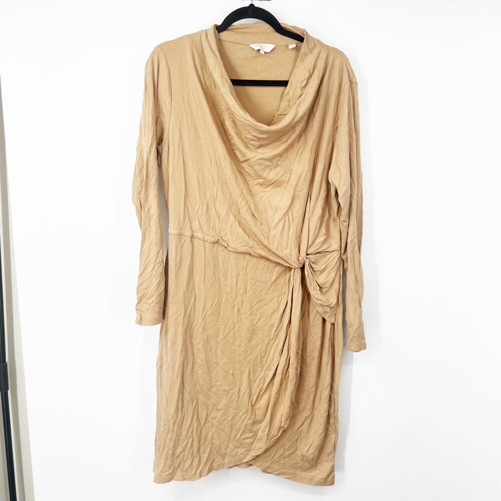TED BAKER Neyda Jersey Drape Camel Long Sleeve Dress